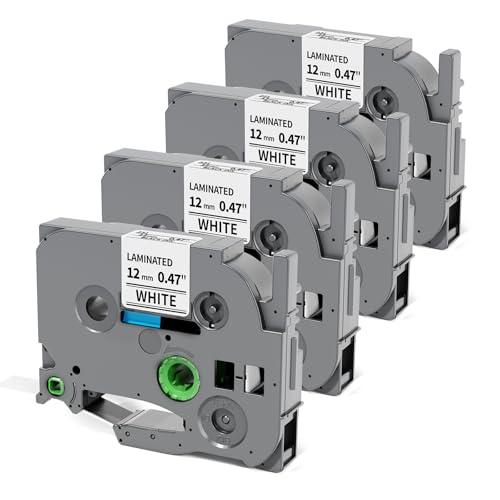 Replacement for Brother P Touch Label Tape TZe TZ Tape 12mm 0.47 Inch Laminated White TZe-231 TZe231 Label Maker Tape Refills, Compatible with Brother PT-D210 D220 H110 D400 D410 D600 D610BT, 4-Pack