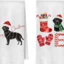 Christmas Black Lab Decor - Labrador Retriever Gifts Waffle Decorative Kitchen Towels, Christmas Black Lab Dish Towels, Labrador Gifts Hand Tea Towel, 16x24 Inches Set of 2