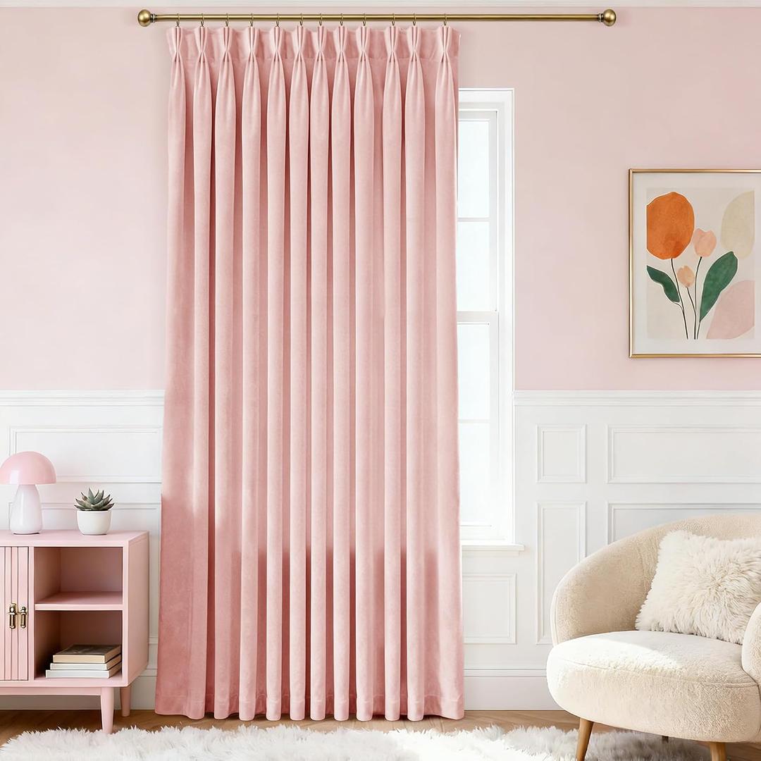 Baby Pink Velvet Curtains 80 Inches Wide for Nursery Kids Girls Bedroom Light Reducing Privacy Protect Window Drapes Thermal Insulated Pinch Pleat Drapes with Hooks 80x120 1 Panel
