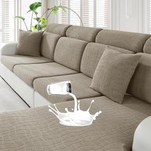 MAXIJIN Waterproof Couch Cushion Covers Stretch Sofa Seat Covers WashableDogs Pets Proof Individual Sectional Couch Cover with Elastic Bottom (3 Pc Cushion Cover, Khaki) (3 Pcs Cushion Cover)