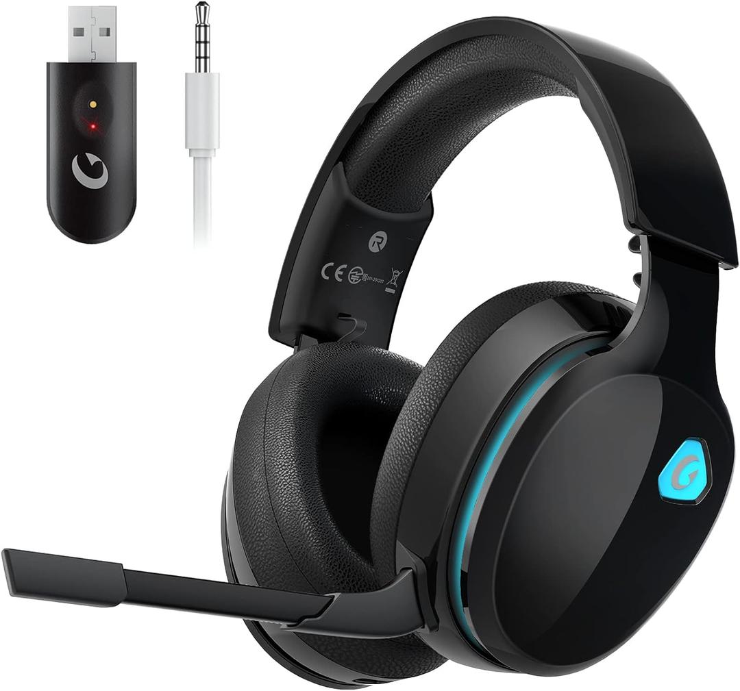 Gtheos 2.4GHz Wireless Gaming Headset for PC, PS4, PS5, Mac, Nintendo Switch, Bluetooth 5.2 Gaming Headphones with Noise Canceling Microphone, Stereo Sound, ONLY 3.5mm Wired Mode for Xbox Series-Black
