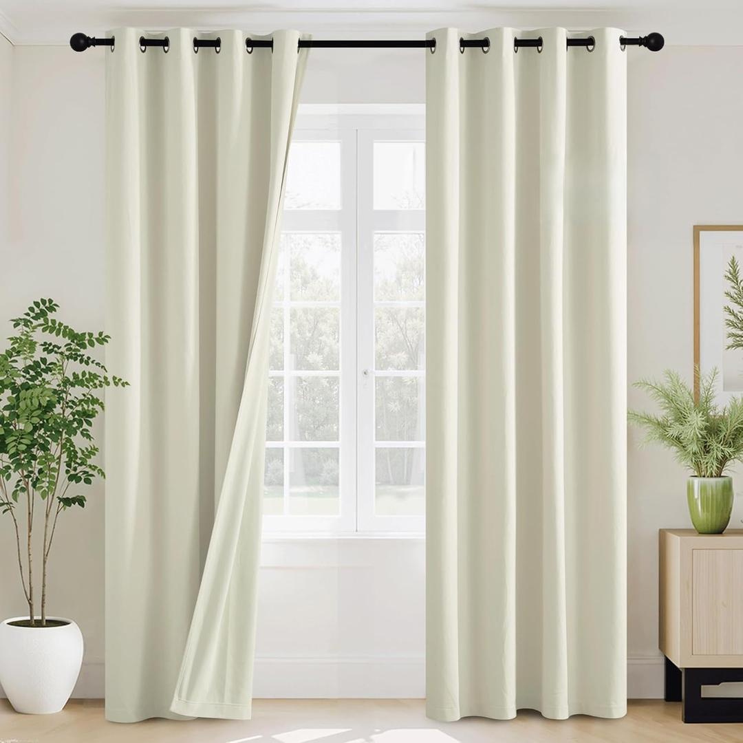 RYB HOME 100% Blackout Nursery Velvet Curtains for Living Room, Light Blocking Nursery Curtains 84 inches Long 2 Panels, Grommet Thermal Insulated Window Drapes for Bedroom, Cream, 52" W x 84" L