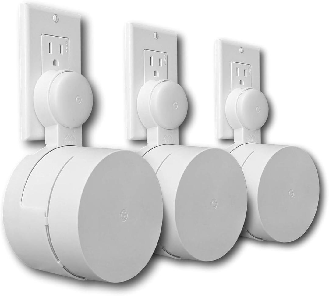 Google WiFi Outlet Holder Mount: [New 2020  Present Version  Round Plug] The Simplest Wall Mount Holder Stand Bracket for Google WiFi Routers and Beacons - No Messy Screws! (3-Pack)