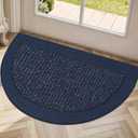 Half Circle Door Mat Indoor Entrance Welcome, Non-Slip Washable Doormat, Trap Dirt and Moisture, Low Profile Mats for Indoor Entry, 17"x30", Blue