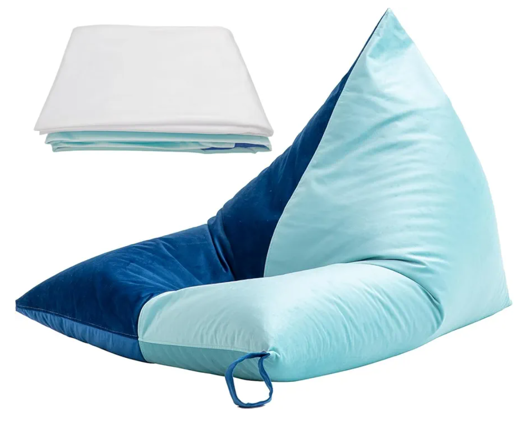 Nobildonna Bean Bag Chair Cover with Bean Bag Inner Liner Cover (No Filler), 400L Extra Large Triangular Removable and Clean Beanbag Chair Cover Ultra Soft Lazy Sofa Premium Velvet Cover (Cyan Blue)