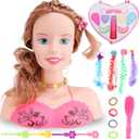 Makeup and Hair Styling Doll Head Toy Kit - Kids Pretend Play Set with Real Washable Cosmetics and Style Accessories for Little Girls