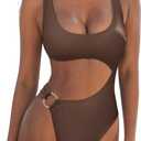 SUUKSESS Women Sexy One Piece Tummy Control Swimsuit Cutout Backless Bathing Suit, S