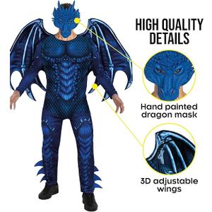 Morph Dragon Costume Adult (2 Colors),Mens Dragon Costume for Adults Jumpsuit Halloween Costumes for Men (X-Large, Blue)
