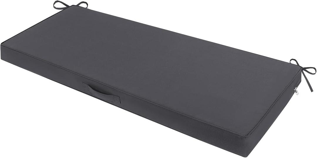 SHACOS Outdoor Bench Cushion 48 x 18 Inch Memory Foam Cushion Waterproof Fade Resistant Patio Furniture Cushions with Handle for Sofa and Chair, Dark Gray