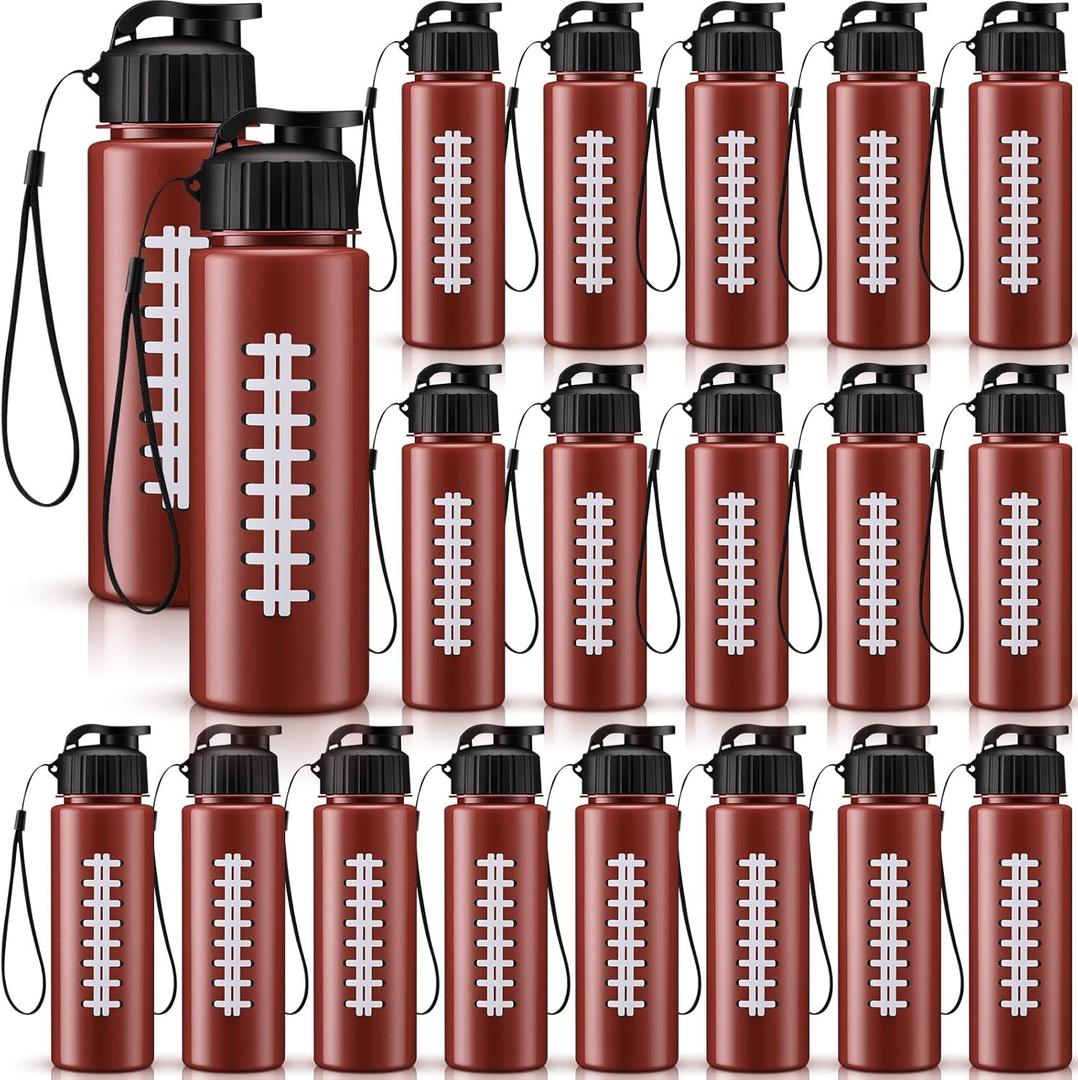 Mifoci 20 Pieces Sports Water Bottle Bulk 17 oz Reusable Plastic Biking Water Bottle Tumbler Adults Reusable Large Bottles with Leak Proof Flip Top for Party Outdoor (Football,Red)