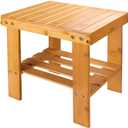 ASelected Bamboo Shower Stool Small 13 Inch Wood Shower Bench Waterproof Wooden Foot Stool with Storage Shelf for Small Spaces Bathroom Bedside Inside Shower Entryway Shoe Spa Bench