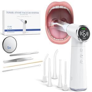 Upgraded Electric Tonsil Stone Remover  High-Precision & Painless Cleaning, Food-Grade Material, 6 Suction Levels | Tonsil Stone Removal Kit with LED Light, Oral Protection & 11 Attachments