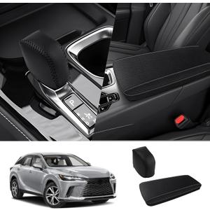 Autorder 2PCS Center Console Cover for 2023 2024 2025 Lexus RX350/RX350h/RX450h+/RX500h Accessories Gear Shift Knob Cover Anti-Scratch Leather Armrest Cover&Shift Knob Cover