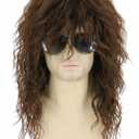 Topcosplay Men Wigs 80s Mullet Wig Long Brown Curly for Rock Disco Party Costume