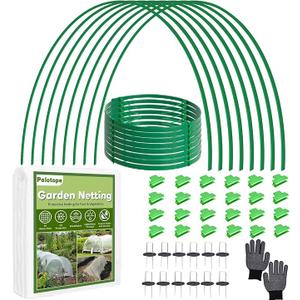 Garden Mesh Netting Kit, 10x33 Ft Ultra Fine Mesh Netting & 8 Pcs Fiberglass Hoops & 32 Clips for Vegetable Plants Fruits Flowers Crop Greenhouse Row Cover Birds Animals Barrier Protection Net