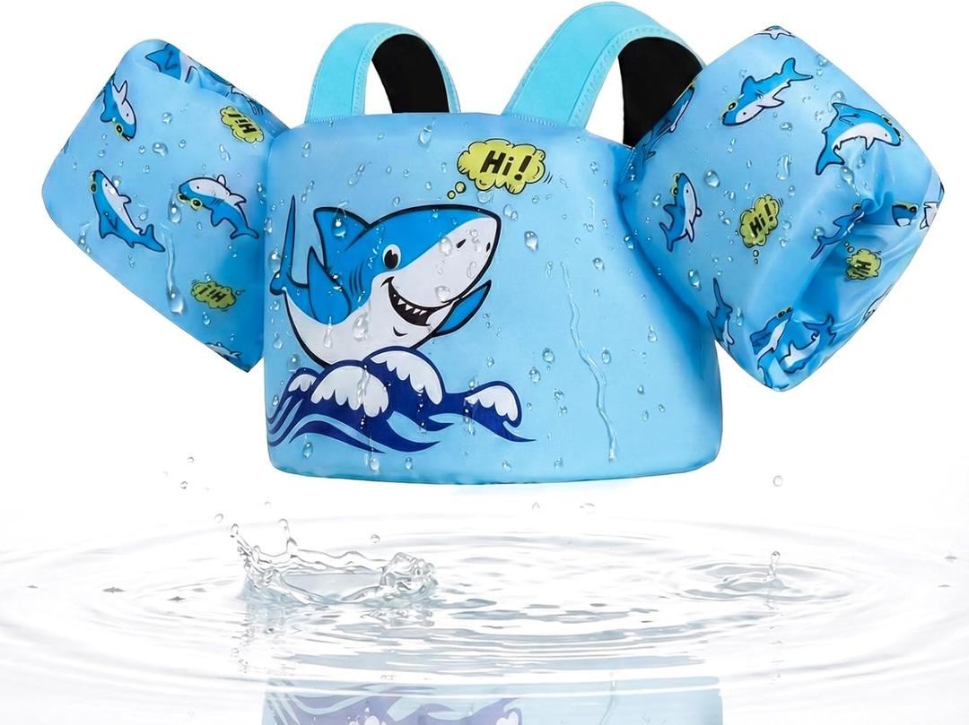 Gogokids Toddler Swim Vest for Kids 24-66 lbs, Swimming Pool Floats Vest[CPC Certified & Adjustable Fit] Toddler Arm Floaties Swim Jacket Water Wings for Beach Puddle Pool Jumper Boys Girls 1-6 Years (Light Blue Shark)