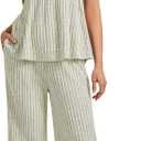 LYANER Women's 2 Piece Outfits Ribbed Knit Peplum Cami Top Wide Leg Pants Lounge Set