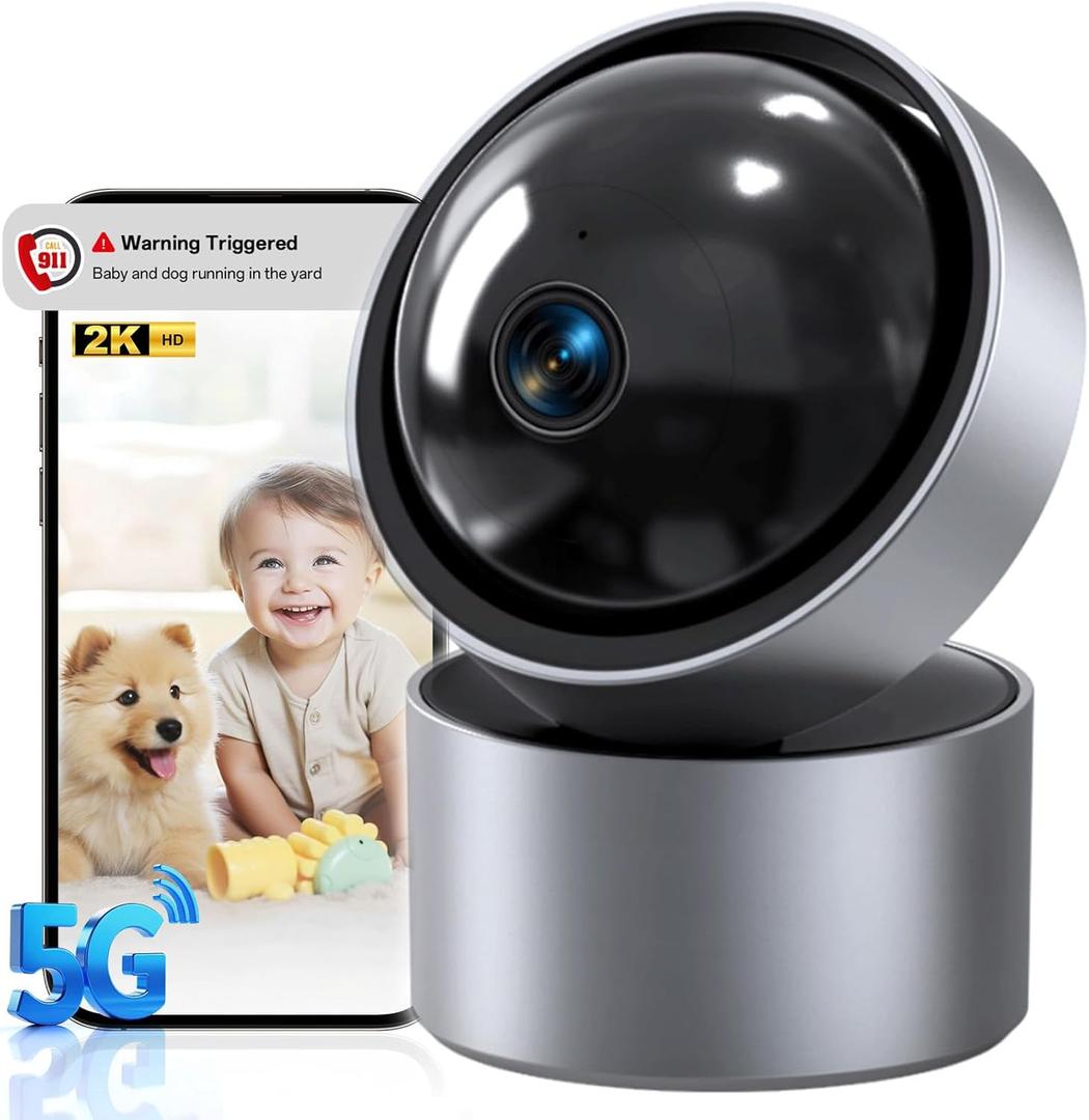 2K Indoor Camera, 5G&2.4G Home Cameras for Home Security, Pet Camera with Phone App, 360Pan/Tilt Baby Monitor, Night Vision, Motion Tracking, Al Recognition, Smart Alarm, 24/7 Recording