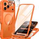 seacosmo for iPhone 17 Pro Case, Full Body Bumper with Built-in Tempered Glass Screen and Camera Lens Protector, Compatible with MagSafe, Shockproof 17 Pro Phone Case, 6.3", Orange