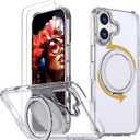 for iPhone 17 Case with 360 Magnetic Stand, Compatible with MagSafe, with 2 Tempered Glass Film, Military-Grade Drop Shockproof Phone Case for iPhone 17 with Kickstand, Clear