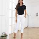 HDE Pull On Capri Pants for Women 21" Inseam Cropped Office Pants with Pockets (White, XL)