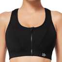 Yvette Zip Front Sports Bra - High Impact Sports Bras for Women Plus Size Workout Fitness Running (XX-Large, Black)