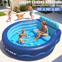 Inflatable Pool with Seats and Headrest,Oversized Thickened Large Blow Up Pool for Audlt,Inflatable Backyard Pools for Adult,Durable Swim Center Inflatable Family Lounge Pool 90"90"20"-Navy