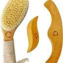 Dry Brushing Body Brush for Lymphatic Drainage-Vegan Dry Brush with Contoured Non-Slip Handle +Wood Therapy Massage Tools. Maderoterapia Kit, Gua Sha, Anti-Cellulite, Body Sculpting, Sensitive Skin