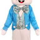 To.beone Easter Bunny Mascot Costume with Blue Jacket, Striped Bow Tie, Adult Size Full Body Rabbit Character Suit for Holiday Events and Parties