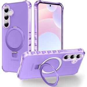 for Galaxy S25 Case 6.2", with Magnetic Ring Stand [Curly Edge] [Wireless Charging] [Reinforced Corners] Slim Fit Shockproof Protective Phone Case - Matte Purple