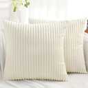 Simmore Decorative Throw Pillow Covers 18x18 Set of 2, Soft Plush Flannel Double-Sided Fluffy Spring Couch Pillow Covers for Sofa Living Room Home Decor, Cream White