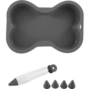 Dog Birthday Cake Mold Silicone Bone Shape Cake Pan with Decorating Pen (Black, 7")
