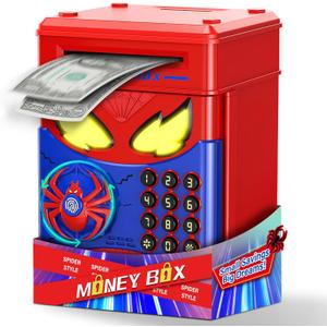 Wrystte Spider Piggy Bank for Kids, Electronic Money Box with Fingerprint, ATM Safe Coin&Cash Saving Box, Kids Toys for Age 4 5 6 7 8, Christmas Birthday Gifts for 9 10 11 12 Year Old Boys Girls(Blue)