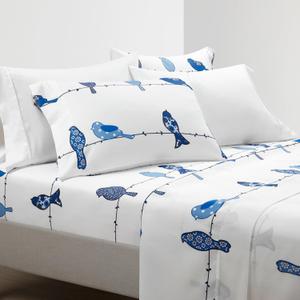 Lush Decor Rowley Birds Soft Sheet Set, 6 Piece Set, King, Navy - Colorful Bird Sheets - Navy Blue Sheets - Whimsical & Playful Floral Bird Pattern - Soft , Durable, & Comfortable Printed Bed Sheets