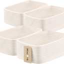 MiniArk Small Storage Baskets for Organizing | Closet Organizer Bins | Shelf Toy Basket | Woven Rope Baskets | Cube Decorative Box | Shallow Basket | 11.5x7.5x4.7 | 4 Packs Off White