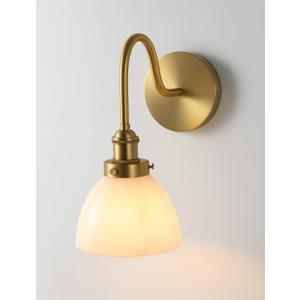 Compact Gold Wall Sconce with Brass Finish - Brass Wall Sconce Featuring Milk Glass Shade and gooseneck Design for Farmhouse Vanity - Mid Century Modern Wall Light Fixture (Bulb Included) (1 Pack, BRS-D6)