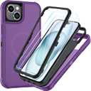 SunStory Magnetic for iPhone 15 Case with HD Screen Protector, Compatible with MagSafe, 3-Layer Heavy Duty Full-Body Cover, 3 in 1 Hybrid Protective Case for iPhone 15 6.1",Purple