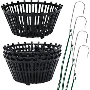 Set of 4 Large Black Strong Plastic Orchid Baskets 10 Inches Wide with Hangers for Orchids, Staghorn Ferns, Orchid Baskets for Outside, Plastic Orchid Pots with Holes