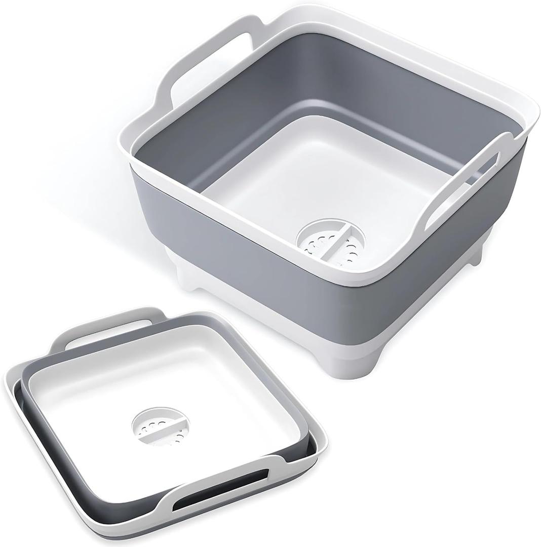 Collapsible Wash Basin with Drain Plug - 2.4 Gal(9L) Wash Basin for Baby Bottles, Foldable Dish Pans for Kitchen Sink & Camping & Hand Washing Station, Wash Bin, Laundry Tub, Portable Dish Tub