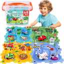 VESPRO 4 Series Toddler Car Track Set, 68PCS Kids Car Track Play Set, Educational Puzzle Toys for Kids Ages 3+ Boys and Girls