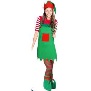 Christmas Elf Apron Women Costume Kits with Hat Shoes Red and Green Aprons Adults Party Gifts Supplies