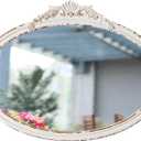 Vintage Oval Bathroom Mirrors for Over Sink 24" X 18", Wall Hanging Antique Arendahl Mirrors for Bedroom, Horizontal Distressed White Farmhouse Wood Baroque Mirror for Living Room