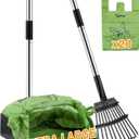 Toozey Unbreakable Dog Pooper Scooper with Extra Large Stainless Metal Poop Tray & 43.31" Long Handle Rake Scoop, Easy Waste Cleanup for Large, Medium, Small Dogs with 20 Bags