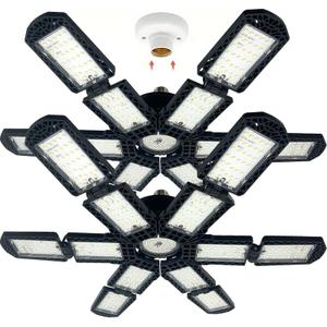 2 Packs LED Garage Light,Super Bright Screw in E26/E27 Ceiling Shop Work Lamp, 280W 30000 Lumen Deformable Basement Bulb Fixture with 12+1 Adjustable Panels, Lighting for Workshop, Attic