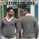 Yousify Mens V Neck Pullover Sweater Waffle Knit Casual Textured Pullover Long Sleeve Slim Fit Fall Sweaters (Gray)