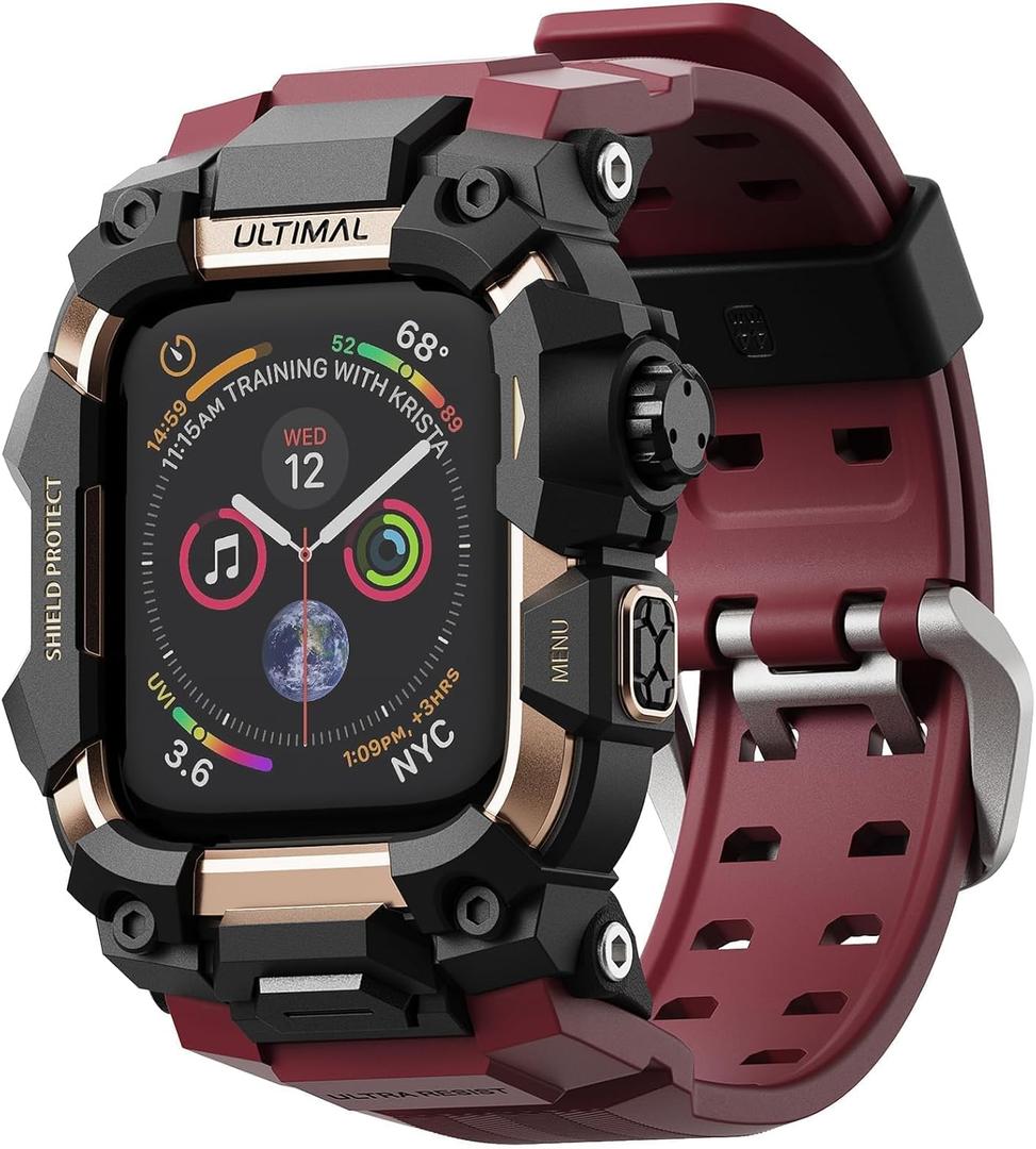 ULTIMAL Rugged Case with Band for Apple Watch 44mm, Compatible with Apple Watch Series SE/ SE 2nd Generation/ 6/ 5/ 4, Military Grade Shockproof Bumper Cover for iWatch Tactical Band Men (44mm, Red)