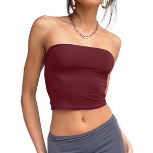Trendy Queen Womens Tube Tops Strapless Crop Tops Basic Backless Sleeveless Going Out 2026 Spring Outfits Summer Clothes (XS)