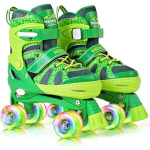 NEMONE Mermaid 4 Size Adjustable Light up Roller Skates for Girls, Purple Blue Skates for Toddlers, Beginner Kids Butterfly Roller Skates Indoor Outdoor M