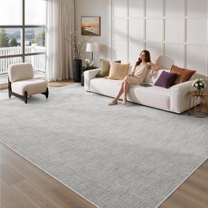 8x10 Area Rugs for Living Room, Soft High-Low Pile Large Washable Rug, Grey