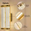 Modern Glass LED Wall Sconce, 16.5' Gold Bathroom Wall Sconce, Modern Double Sconce Wall Lighting, 3CCT Dimmable Gold Wall Light, Bedroom Sconce, Wall Lamp for Living Room, Stairway, Hallway, Double Style
